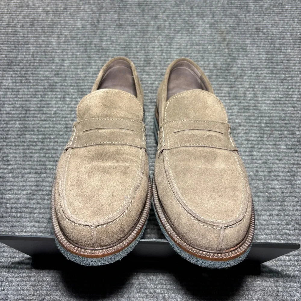 Donald Pliner Landry Mens 10M Taupe Suede Penny Loafers Crepe Sole Slip On Shoes